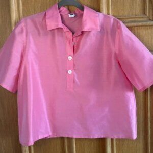 Rosie Assoulin Pink Cropped Silk Blouse Size 4 Made in Italy 100% Silk Chiffon